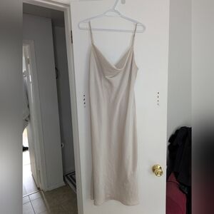 Wilfred Cowlneck Satin Cream Midi Dress